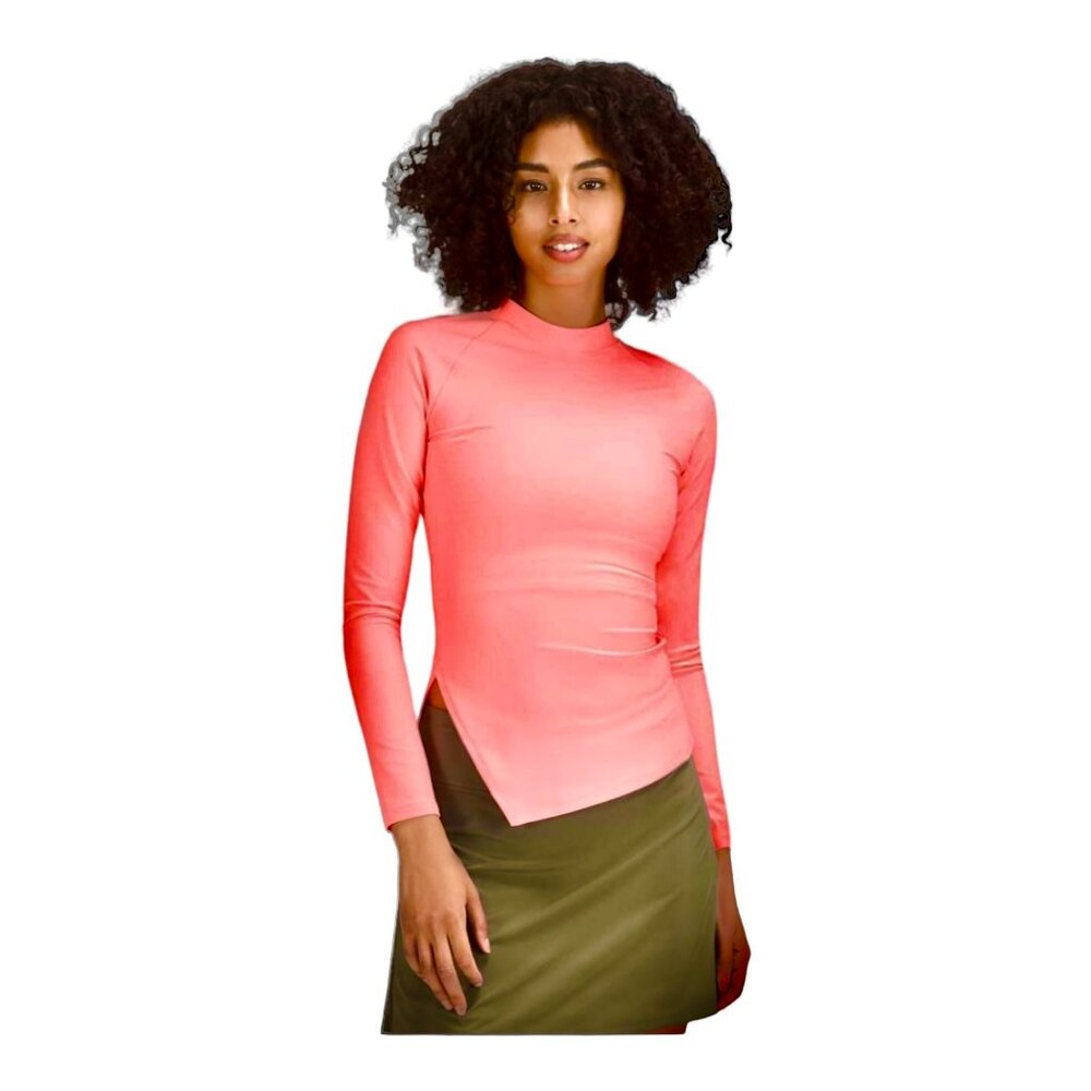 LULULEMON Nulux Asymmetrical Tennis Shirt Neon Coral Sunset‎ Long Sleeve Size 2